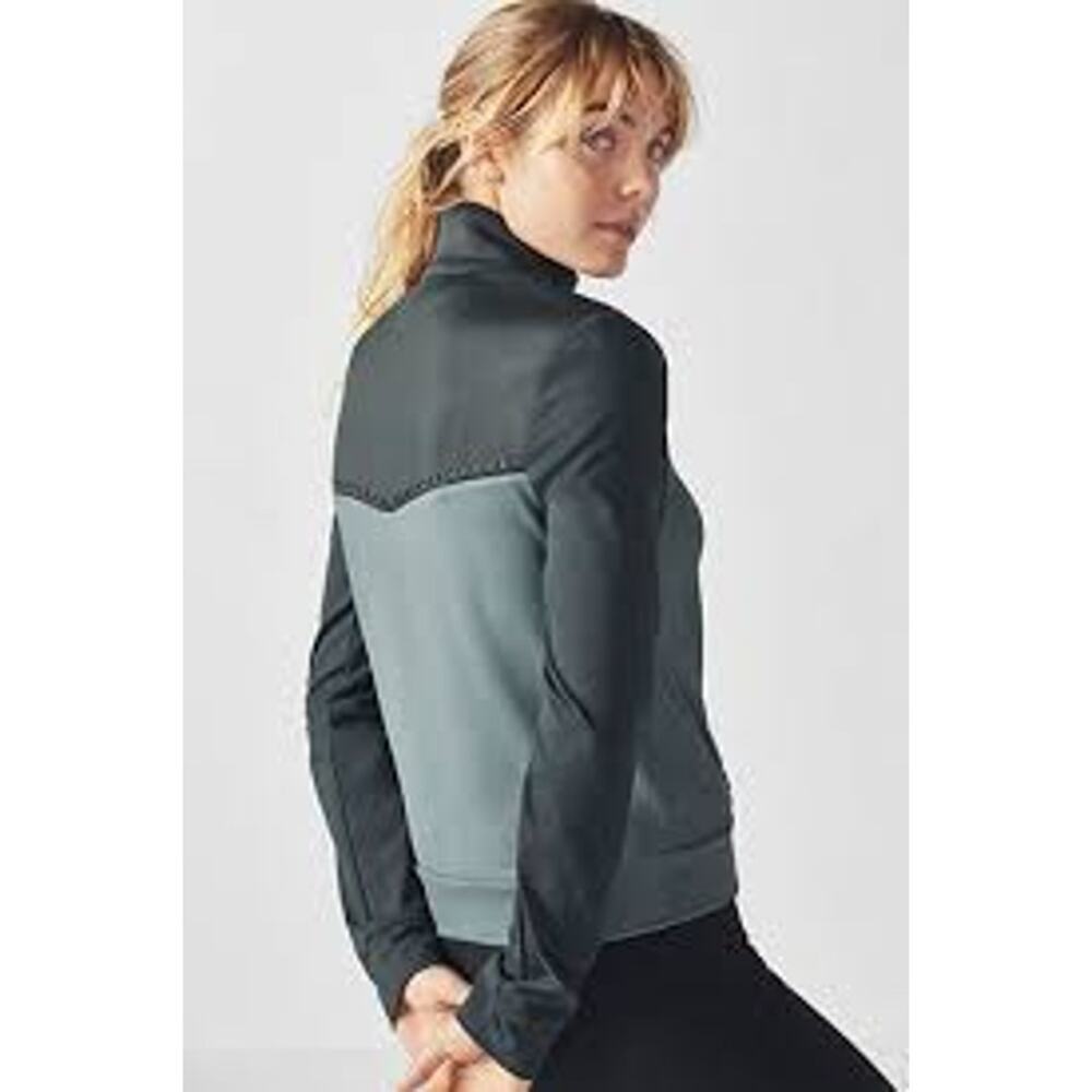 Fabletics Cleo Full Zip Jacket Green Colorblock Perforated Track Coat XL - Picture 5 of 12